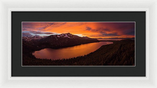 Fallen Leaf Lake Sunset Aerial By Brad Scott - Framed Print