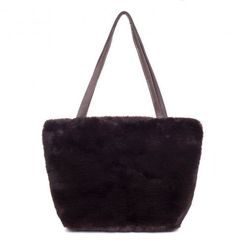 Faux Fur Tote Bag - Chocolate