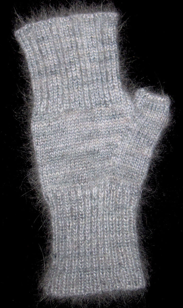 Fingerless Mitts - Shorter Blue Angora Nylon Blend and Blue Kid Mohair