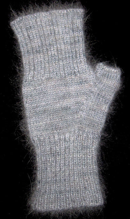 Fingerless Mitts - Shorter Blue Angora Nylon Blend and Blue Kid Mohair