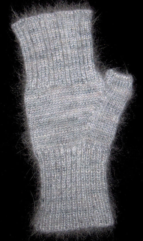 Fingerless Mitts - Shorter Blue Angora Nylon Blend and Blue Kid Mohair