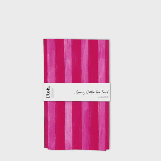 Floh. Raspberry & Cherry Stripes Tea Towel