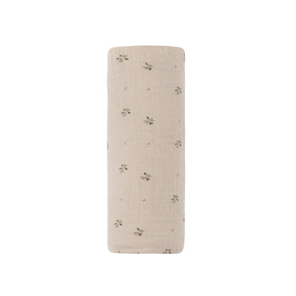 Breathable tan Floral Muslin Cotton swaddle blanket