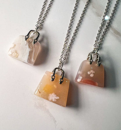 Flower Agate Purse Pendant Necklace