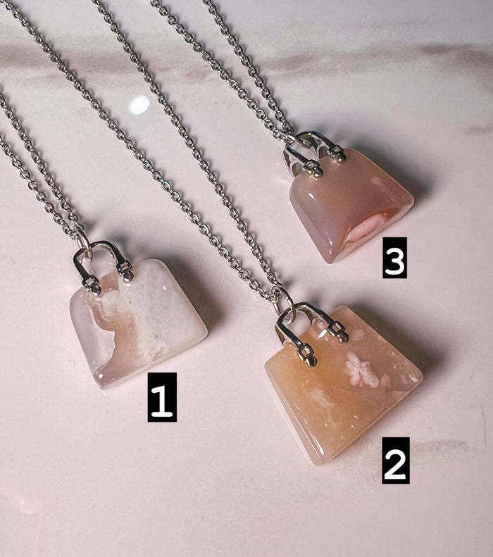 Flower Agate Purse Pendant Necklace