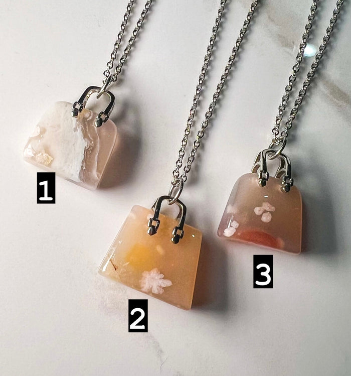 Flower Agate Purse Pendant Necklace