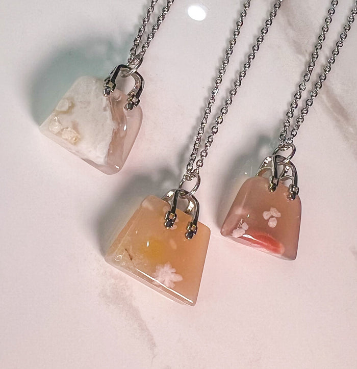 Flower Agate Purse Pendant Necklace
