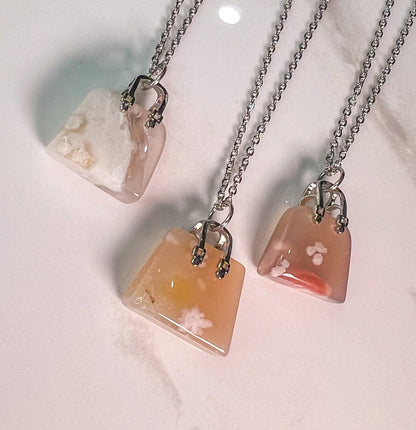 Flower Agate Purse Pendant Necklace