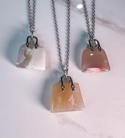 Flower Agate Purse Pendant Necklace