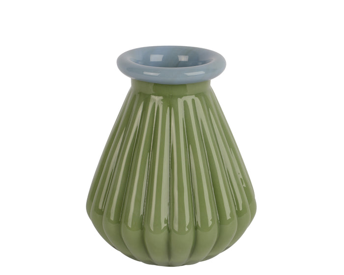 Fluted Modern Glass Vase - Green