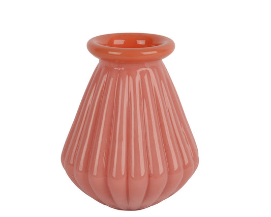 Fluted Modern Glass Vase - Pink