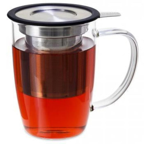NewLeaf Glass Tall Tea Mug with Infuser & Lid - Teaware - Red Stick Spice Company