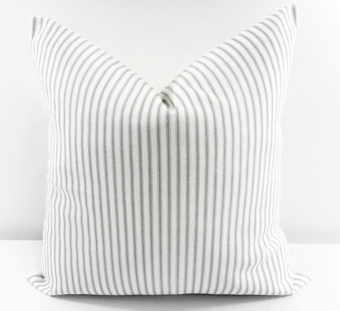 French Gray Farmhouse Ticking Stripe Pillow Cover