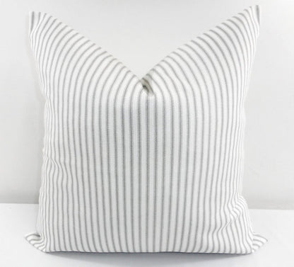 French Gray Farmhouse Ticking Stripe Pillow Cover