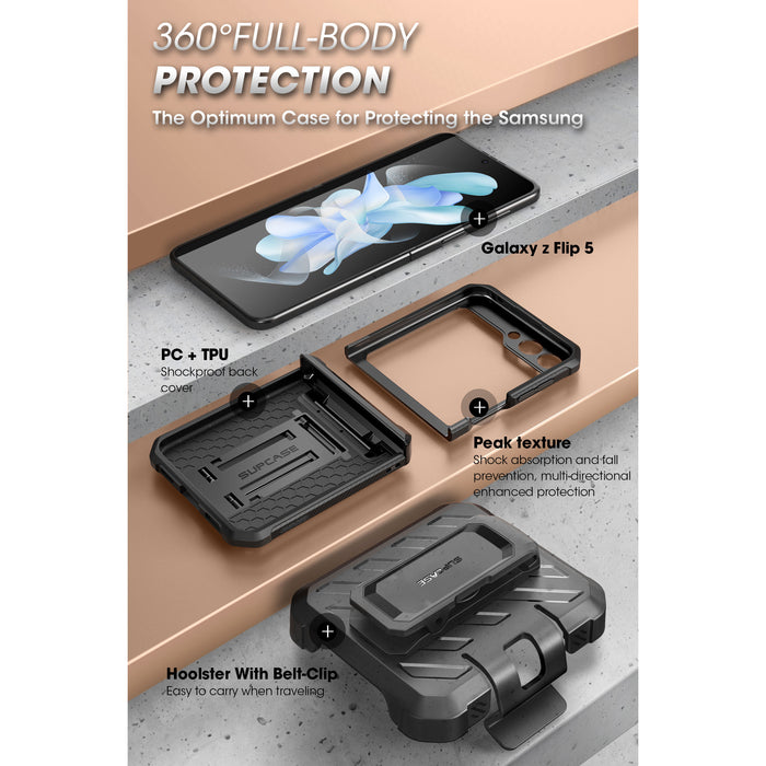 Galaxy Z Flip5 Unicorn Beetle PRO Rugged Case with Belt Clip-Black