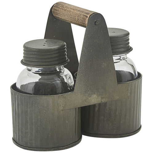 Galvanized Norwood Caddy with Glass Salt & Pepper Shakers