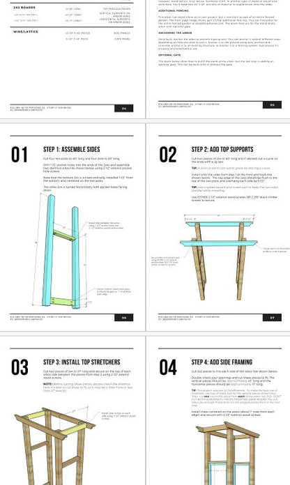 Printable PDF plan preview for DIY garden arbor