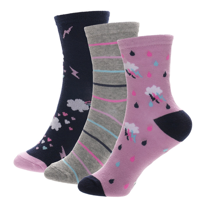 Girls 3pk Socks -Unicorn (PK12) (6-8.5 to 12.5-3.5) SK1405