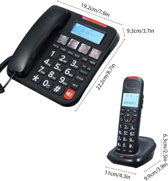GOL NOM Expandable Phone Set Corded & Cordless Phone System, Answering Big Buttons Handset, Black