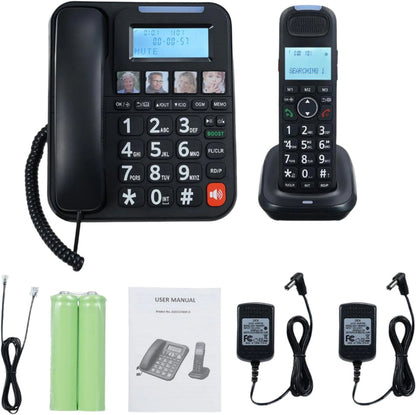 GOL NOM Expandable Phone Set Corded & Cordless Phone System, Answering Big Buttons Handset, Black