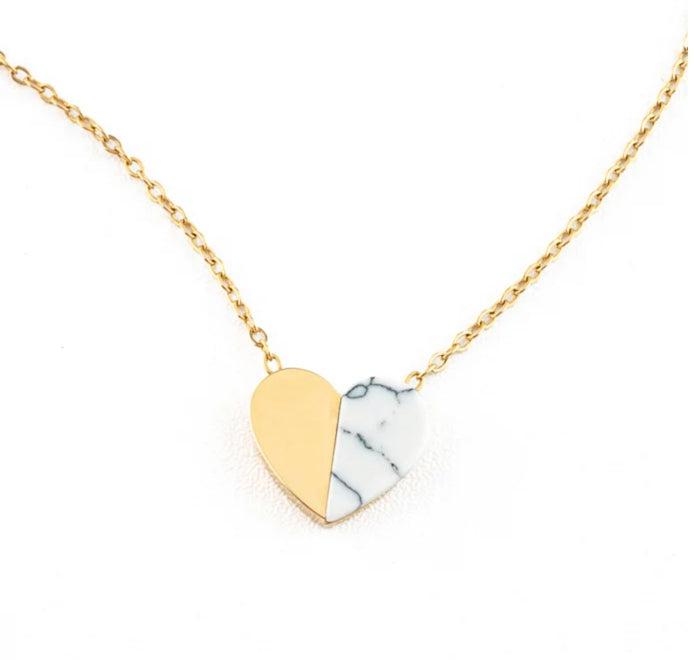 Gold & Howlite Heart Necklace - Gives Freedom to Women & Girls