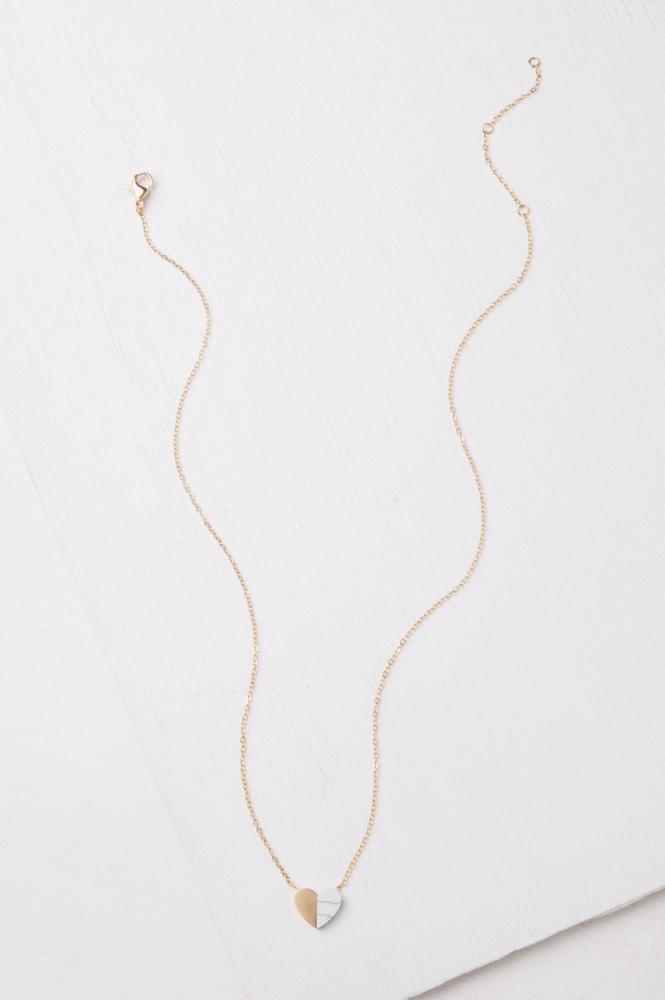 Gold & Howlite Heart Necklace - Gives Freedom to Women & Girls