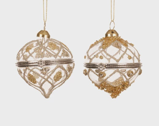 Gold Openable Glitter Glass Bauble - 6cm