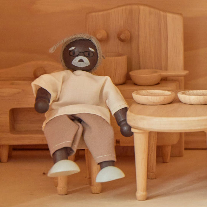 Grandfather Dollhouse Figure - Dark Skin Tone - Babies in Bloom