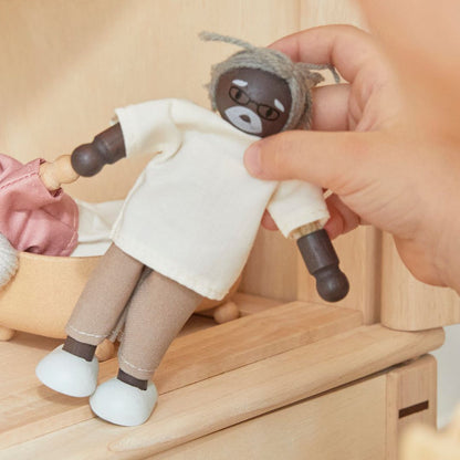 Grandfather Dollhouse Figure - Dark Skin Tone - Babies in Bloom