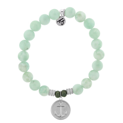 Green Angelite Bracelet with Anchor Sterling Silver Charm