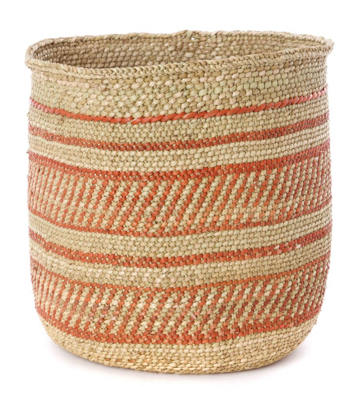 Handwoven Natural Grass Storage Baskets, Rust/Orange Accents, Fair Trade from Tanzania