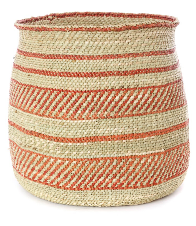 Handwoven Natural Grass Storage Baskets, Rust/Orange Accents, Fair Trade from Tanzania