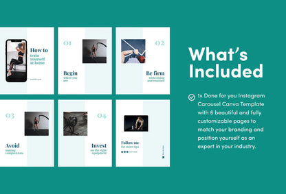 Ladystrategist Hannah Fitness 6-Page Carousel Canva Template instagram canva templates social media templates etsy free canva templates