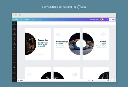 Ladystrategist Harper Fitness 6-Page Carousel Canva Template instagram canva templates social media templates etsy free canva templates