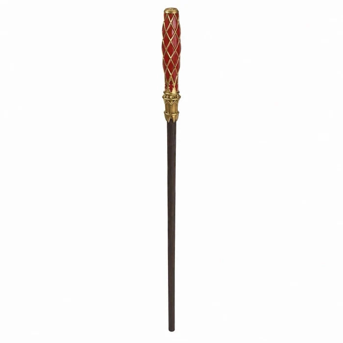 Full-length Redwood interactive wand with a red-and-gold handle and brown shaft.
