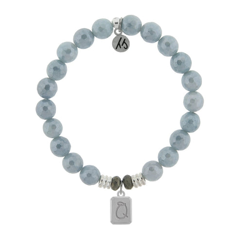 Initially Your's Blue Quartzite Stone Bracelet with Letter Q Sterling Silver Charm