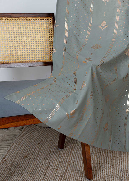 Iniya Green & Copper Ethnic 100% Cotton Copper Printed Curtain For Livingroom / Bedroom | Room Darkening | Single Piece