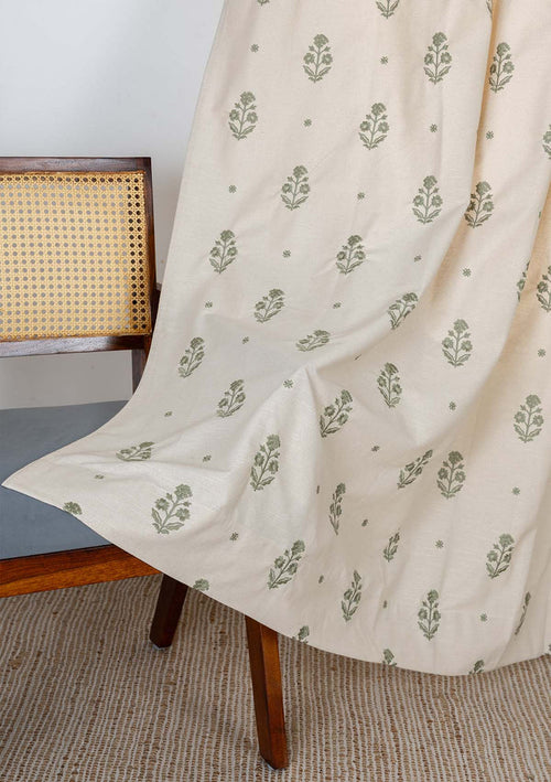 Juhi Green Floral 100% Cotton Embroidered Curtain For Livingroom / Bedroom | Light Reduction | Single Piece
