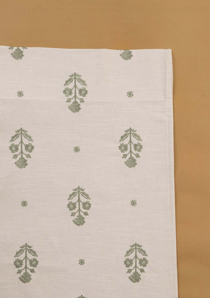 Juhi Green Floral 100% Cotton Embroidered Curtain For Livingroom / Bedroom | Light Reduction | Single Piece
