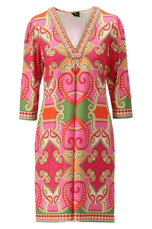 K Design A400 P961 Pink V Neck Dress with Design - Dotique - K - Design