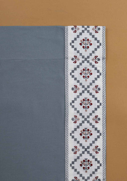 Ketaki Mist Blue & Pink Geometric 100% Cotton Embroidered Curtain For Livingroom / Bedroom | Room Darkening | Single Piece