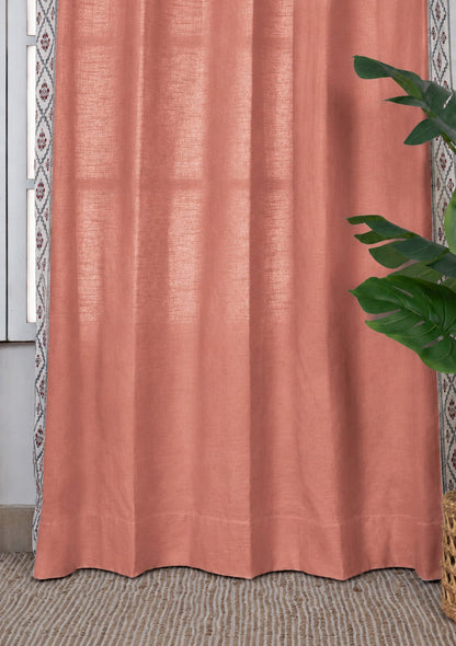 Ketaki Rust Blue & Pink Geometric 100% Cotton Embroidered Curtain For Livingroom / Bedroom | Room Darkening | Single Piece