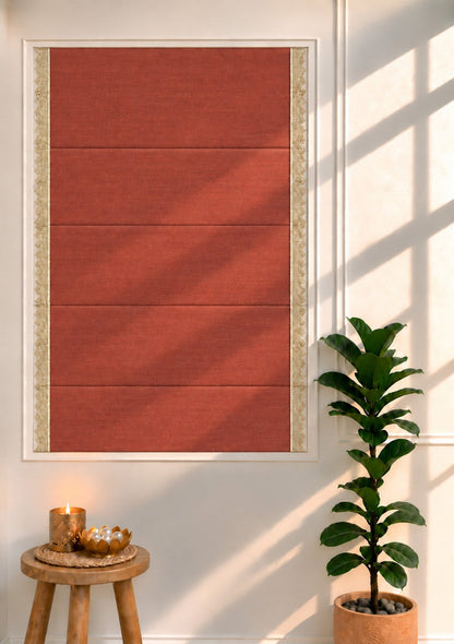 Kinari Brick Red & Gold Ethnic 100% Cotton Textured Blind For Livingroom / Bedroom | Room Darkening