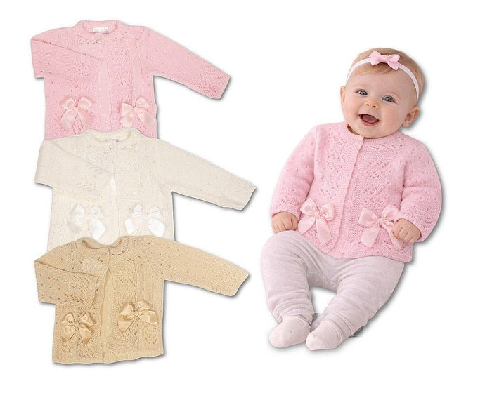 Knitted Baby Girls Cardigan with Bows - (PK6) (NB-9m) BW-10-1009_09