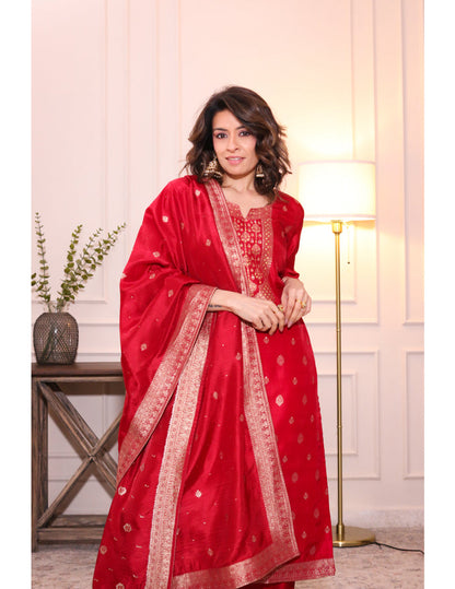 Laal Noor Brocade Russian Silk Kurta Set