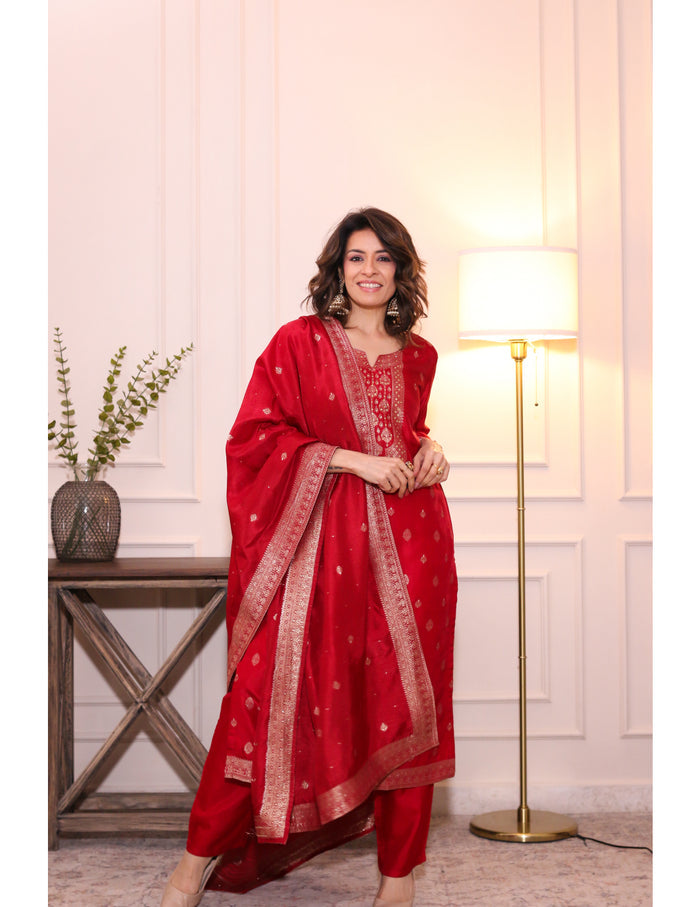 Laal Noor Brocade Russian Silk Kurta Set