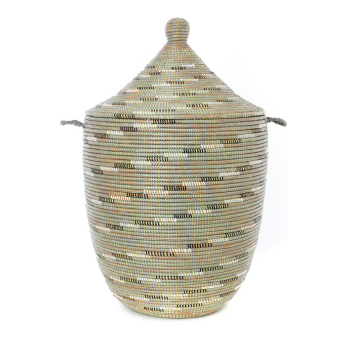 Large Hamper Storage Basket, Green Silver Swirl, Fair Trade & Eco-Friendly