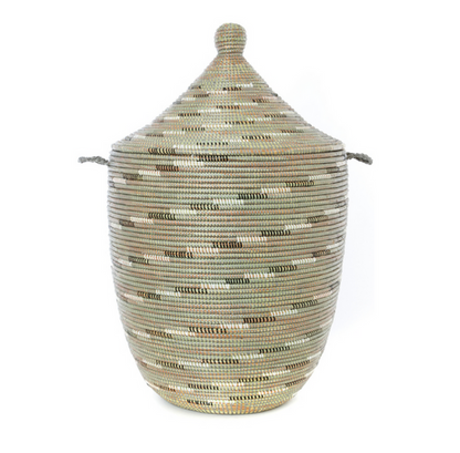 Large Hamper Storage Basket, Green Silver Swirl, Fair Trade & Eco-Friendly