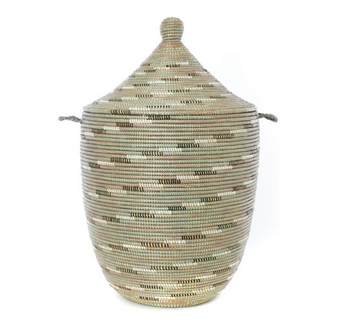 Large Hamper Storage Basket, Green Silver Swirl, Fair Trade & Eco-Friendly