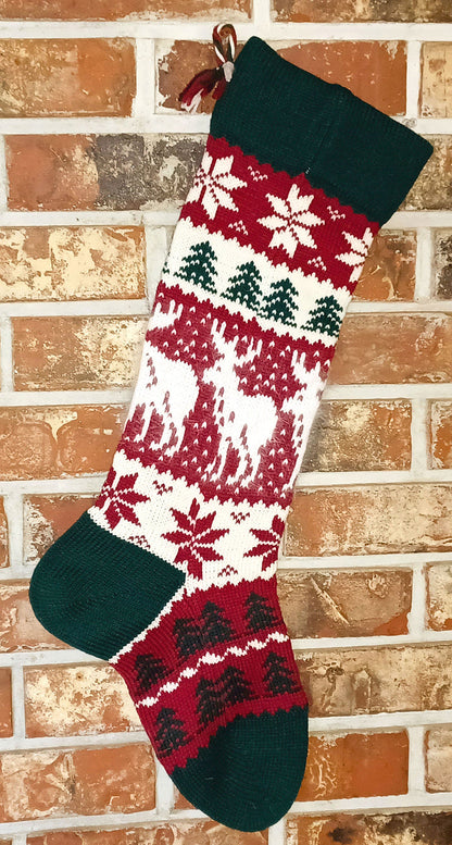 Large Knit Personalizable Wool Christmas Stocking - Christmas Moose